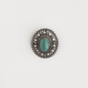 Sterling Silver Israel Eilat Green Stone White Pearl Filigree Pendant Brooch Pin